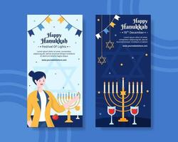 Lycklig hanukkah jewish Semester vertikal baner mall hand dragen tecknad serie platt illustration vektor