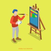 Maler malt auf Smartphone, GUI-Erstellungskonzept