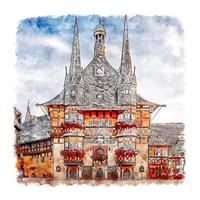 wernigerode deutschland aquarell skizze handgezeichnete illustration vektor