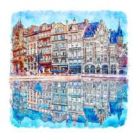 brüssel belgien aquarell skizze handgezeichnete illustration vektor