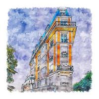 architektur paris frankreich aquarellskizze handgezeichnete illustration vektor