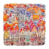 Brugge Belgien akvarell skiss handritad illustration vektor