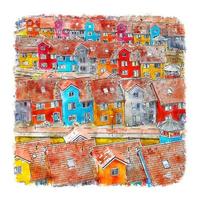 groningen niederlande aquarellskizze handgezeichnete illustration vektor