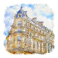 architektur paris frankreich aquarellskizze handgezeichnete illustration vektor