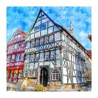 fritzlar deutschland aquarellskizze handgezeichnete illustration vektor