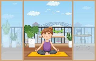 kvinna praktiserande yoga övning och meditation vektor