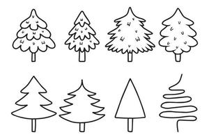 uppsättning av jul träd i klotter stil. vektor illustration.