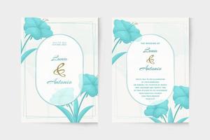 bröllop inbjudan mall med blå blommig vattenfärg vektor