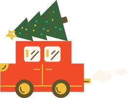 Frohe Weihnachten und ein glückliches Neues Jahr. rotes Retro-Cabrio mit Weihnachtsbaum. Vintage-Banner, moderne Poster, Urlaubsflyer, Broschüren. Winter-Vektor-Illustration vektor