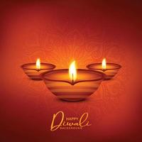 glückliche diwali-grußkarte mit brennendem öllampenfestivalhintergrund vektor