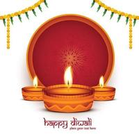 elegant hälsning kort Lycklig diwali diya firande festival bakgrund vektor