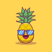 niedliche ananas mit brille cartoon vektor symbol illustration. Sommerfrucht-Icon-Konzept isolierter Premium-Vektor. flacher Cartoon-Stil