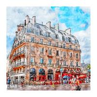 Saint Michel Square Paris Frankreich Aquarellskizze handgezeichnete Illustration vektor