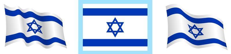 Israel flagga i statisk placera och i rörelse, utvecklande i vind i exakt färger och storlekar, på vit bakgrund vektor