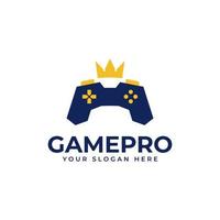 proffs spelare gamer logotyp design begrepp med joystick spel och krona vektor