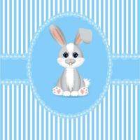 hälsning vykort med blå och vit remsor och liten kanin eller hare. vektor
