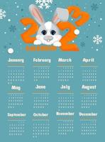 kalender 2023 med symbol av de år hare eller kanin. söt liten hare eller kanin i tecknad serie stil. vecka börjar på måndag. vektor