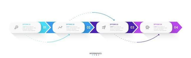 Vektor-Infografik-Etikettendesign-Vorlage mit Symbolen und 4 Optionen oder Schritten. kann für Prozessdiagramme, Präsentationen, Workflow-Layouts, Banner, Flussdiagramme und Infografiken verwendet werden. vektor