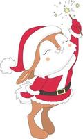 lustiges und süßes kaninchenmaskottchen, das weihnachtsmannkostüm trägt, zeichentricktier mit funkeln, kawaii-stilen, wohnungen, vektor, für kinder und erwachsene, für aufkleber. Fröhliche Weihnachten. 2023-Symbol. vektor