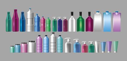 Satz von Materialien und Stilen Flaschen Produkte vektor