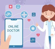 online-vård hos kvinnlig läkare vektor