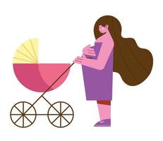 graviditet kvinna med vagn vektor