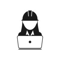 Mitarbeiter-Symbol Bauarbeiter-Personenprofil-Avatar mit Laptop und Hardhat-Helm in Glyphen-Piktogramm-Illustration vektor