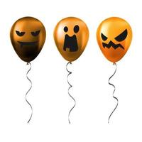 Eine Reihe von orangefarbenen Halloween-Luftballons mit gruseligen und lustigen Gesichtern vektor