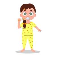 Kind im Schlafanzug putzt sich die Zähne vektor