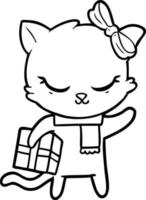 süße Cartoon-Katze mit Geschenk vektor