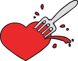 tecknad serie kärlek hjärta fastnat med gaffel vektor