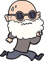 Cartoon Running Man mit Bart und Sonnenbrille schwitzt vektor