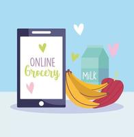 Smartphone, Obst und Millk Online-Bestellsymbol vektor