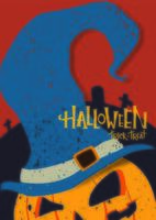 Halloween-Plakat mit Kürbis, der einen Hexenhut trägt vektor