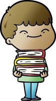 tecknad serie Lycklig pojke med böcker vektor