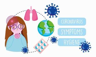 Coronavirus-Infografik mit einem Mädchen mit Symptomen vektor