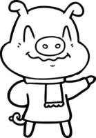 nervöses Cartoon-Schwein mit Schal vektor