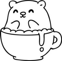 Liniengekritzel eines kleinen Bären saß leider in deinem Milchkaffee vektor