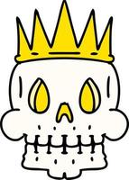 tecknad serie av en läskigt skalle bär en krona vektor