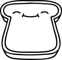 Line Doodle Scheibe Brot mit Gesicht vektor