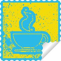 bedrövad klistermärke ikon illustration av en varm kopp av kaffe vektor