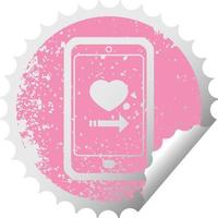 Dating-App auf Handy-Grafik Distressed Sticker Illustration Icon vektor