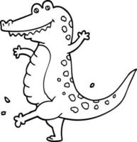 svart och vit tecknad serie dans krokodil vektor