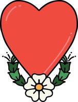traditionell tatuering av en hjärta och blomma vektor