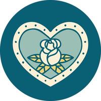 Tattoo-Stil-Ikone eines Herzens und Blumen vektor