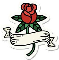 Aufkleber im Tattoo-Stil mit einer Rose und einem Banner vektor