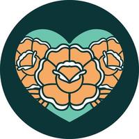 ikonisches Tattoo-Stil-Bild eines Herzens und von Blumen vektor