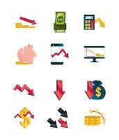 Finanzkrise Icon Set vektor