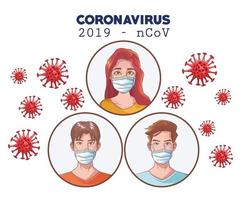 Coronavirus-Infografik mit Personen, die eine medizinische Maske verwenden vektor