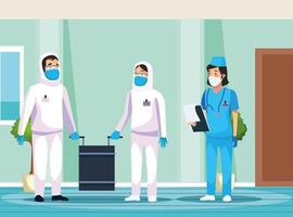 biohazard rengöring personer med sjuksköterska på sjukhuset vektor